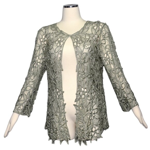 Soulmates Silk Hand Crochet Beaded Cardigan Jacket Topper Dusty Sage Green Tone - Picture 7 of 7